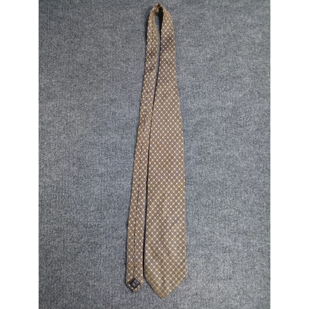 Roberto Villini Handmade Silk Tie Blue Gold Geometric Squares All Silk Necktie